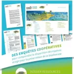 Affiche de présentation du dossier pédagogique ‘Porté Disparu – La tortue verte’ édité par l’OCCE. Elle présente une enquête coopérative sur cette espèce marine, avec aperçu des fiches pédagogiques, liste des menaces environnementales et visuel du milieu naturel étudié.